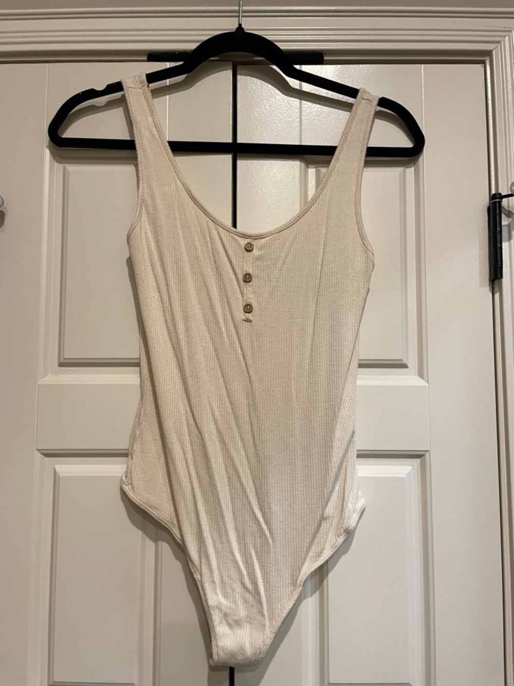 Ribbed Scoop Neck Tank Bodysuit in Cream